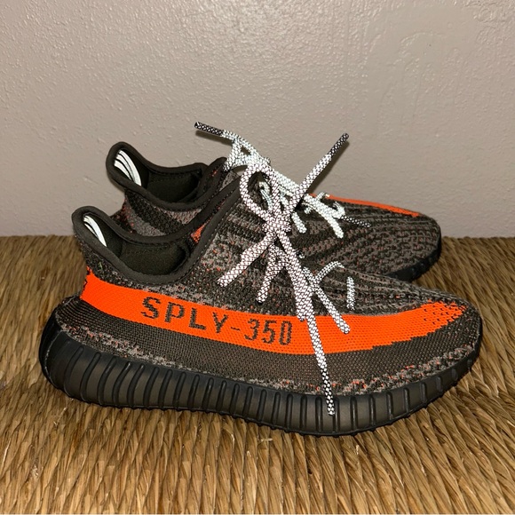 Yeezy Boost 350 V2 Black with Bright Orange Stripe Sneakers